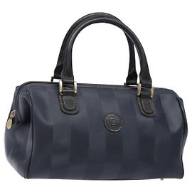 Borsa a mano in tela Pecan FENDI blu navy e oro Auth ep10858