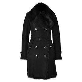 Burberry London Black Lambskin And Fur Hadston Trench Coat