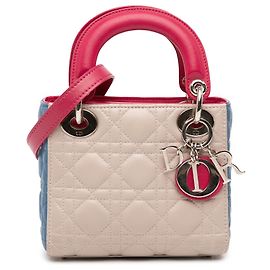 Dior Mini Tricolore in Pelle di Agnello Marrone Cannage Lady Dior