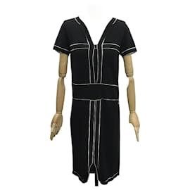 CHANEL ÄRMELLOSES KLEID P47675 M 38 BUNTES BAUMWOLLE SCHWARZ WEISS - Chanel
