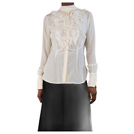 Ermanno Scervino Blusa de seda crema con detalles de encaje - talla UK 6