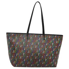 FENDI Zucchino Canvas Tote Bag Multicolor Gold Auth 138069V
