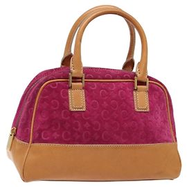 Céline Bolso de mano de lona Macadam C de CELINE en cuero de gamuza púrpura y dorado Auth BA5262