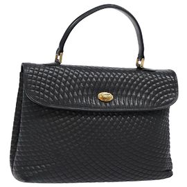 BALLY Borsa a Mano Trapuntata in Pelle Oro Nero Auth BA5149