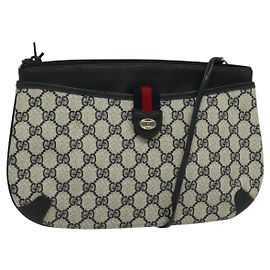 Borsa a Spalla Gucci GG Supreme Sherry Line PVC Blu Navy Oro 39 02 026 Auth BA5255
