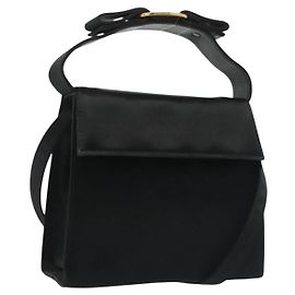 Borsa a Spalla Salvatore Ferragamo Vala Satin Nero Oro Auth 142122