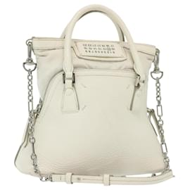 Borsa a mano mini 5AC in pelle 2 in 1 Maison Margiela Bianco Argento Auth 134868 - Autre Marque