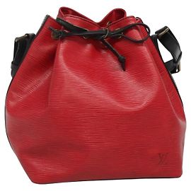 LOUIS VUITTON Borsa a Spalla Petit Noé Epi Bicolore Nero Rosso M44017 LV Auth 142148