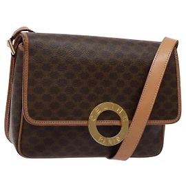 Céline Borsa a spalla circolare in tela Macadam CELINE in pelle PVC marrone oro Auth 140226