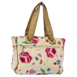 CHANEL Tote Bag Canvas Weiß Gold CC Auth bs29343