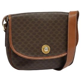 Céline Borsa a Spalla in Tela Macadam CELINE in Pelle PVC Marrone Oro Auth ep10815
