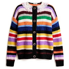 Miu Miu Gestreifter Cardigan mit Spitzenkragen