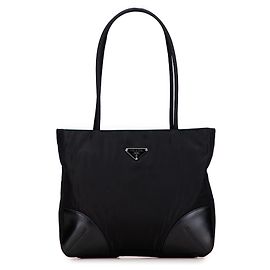 Borsa Tote in Tessuto con Rifiniture in Spazzolato Nero di Prada