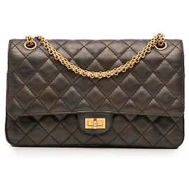 Chanel Grigio Reissue 2.55 Borsa Trapuntata in Agnello Metallico Doppio Faldone 226