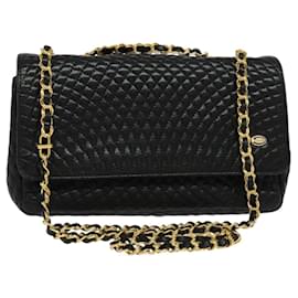 BALLY Ketten-Schultertasche Leder Schwarz Gold Auth 141002 - Bally