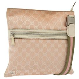 Borsa a Spalla GG Canvas Sherry Line Gucci Rosa Argento Kaki 145809 Auth 141421