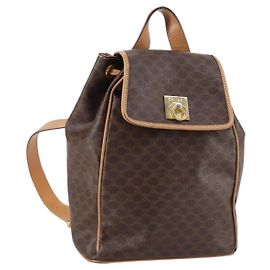 Céline Zaino in tela Macadam CELINE in pelle PVC marrone oro Auth ep10632