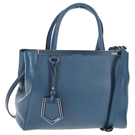 FENDI Petite Borsa a Mano Jules in Pelle 2in1 Blu Argento Auth 141157
