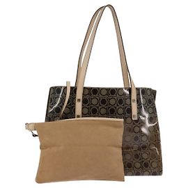 Salvatore Ferragamo Borsa a Spalla Gancini in Vinile Marrone Argento Auth 135345