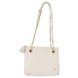 BALLY Sac à épaule en chaîne en cuir blanc et or Auth BA5895