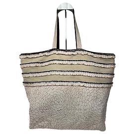 Autre Marque Borsa tote in cotone e lana Issey Miyake Vintage Tamasha bianco beige