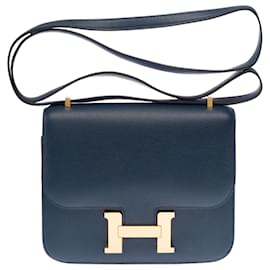 Sac HERMES Constance en Cuir Bleu - 102895 - Hermès