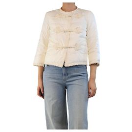 Ermanno Scervino Creme Pufferjacke mit Raffia-Besatz - Größe UK 8
