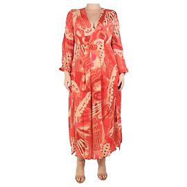 Autre Marque Vestido de seda naranja con estampado y escote en V - talla UK 12