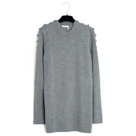 Suéter Chloé Croquet FR38 Gris Lana Totalmente Abotonado UK10 US8