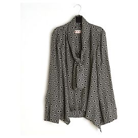 Blusa Marni IT42 FR38 Stampa Orientale Blusa in Seta Twill Nera UK10 US8