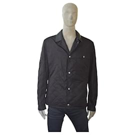 Giacca impermeabile in pelle trapuntata e pelle bovina nera Louis Vuitton taglia 54