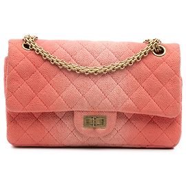 Chanel Laranja Reissue 2.55 Bolsa de Denim Matelassê Ombre Dupla Aba 225