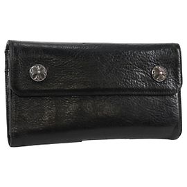 Carteira longa em couro preto Chrome Hearts Wave Cross Ball Auth 136317M