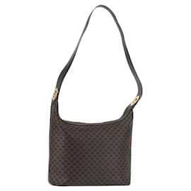 Céline Borsa a Spalla in Tela Macadam CELINE in Pelle PVC Nera e Dorata Auth 142649
