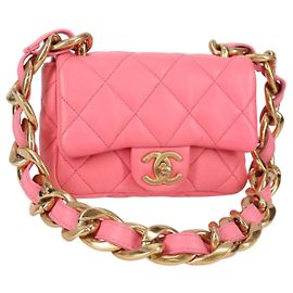 CHANEL Borsa a Spalla Matelassé in Pelle Rosa Oro CC Auth 134854M