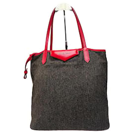 Borsa tote in lana e pelle verniciata Givenchy Antigona vintage grigia rossa