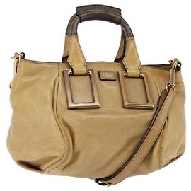 Chloé Chloe Etel Handtasche Leder 2-in-1 Beige Gold Auth SW1546