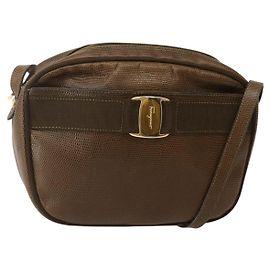 Borsa a Spalla Vala in Pelle Embossed Marrone Oro Auth BA5847 di Salvatore Ferragamo