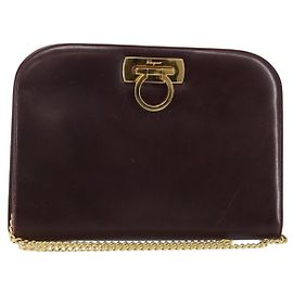 Borsa a Spalla in Pelle Gancini Chain di Salvatore Ferragamo Bordeaux Oro Auth BA5939