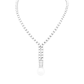 Diamond necklace, white cultured pearl. - Autre Marque
