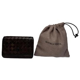 Tarjetero de cuero Intrecciato Bottega Veneta vintage marrón