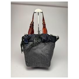 Borsa tote in lana e pelle Marni vintage grigia