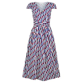 Marc Jacobs Wickelkleid Midi mit geometrischem Print Rot Weiß Blau