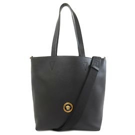 Bolsa Tote Medusa Versace em couro de bezerro preto
