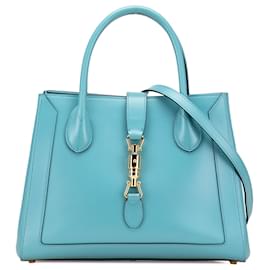 Borsa Jackie 1961 media in pelle di vitello blu Gucci