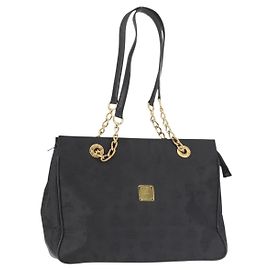 Bolsa tote em PVC preto e dourado MCM Logogram Vicetos Chain Auth bs29106