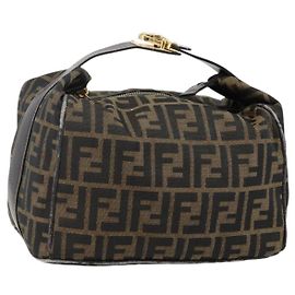 Borsa a mano in tela Zucca FENDI nera e marrone Auth 141927
