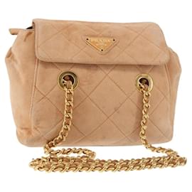 Borsa a Spalla con Catena PRADA Camoscio Beige Oro Auth 135314