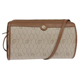 Borsa a spalla in tela a nido d'ape PVC beige oro Auth BA5627 Christian Dior