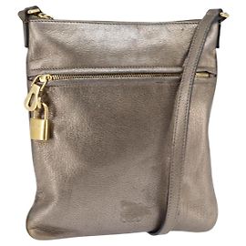 Borsa a Spalla Anagramma LOEWE in Pelle Dorata Auth bs29427